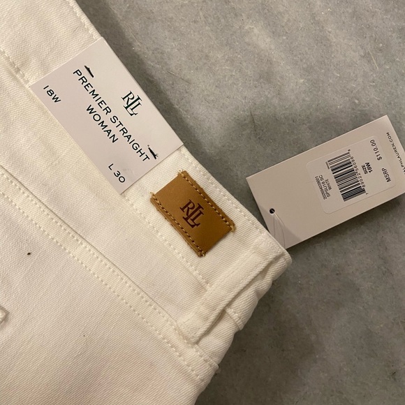 NWT LRL Ralph Lauren Size 18W White Mid Rise Straight Leg Stretch Denim Jeans - Picture 12 of 13